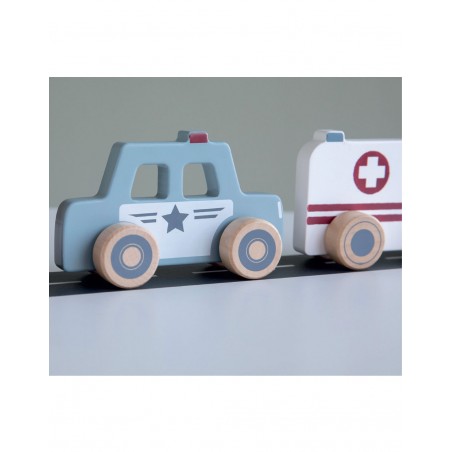 Set 3 véhicules urgences en bois