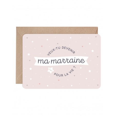 Carte annonce Marraine enveloppe kraft