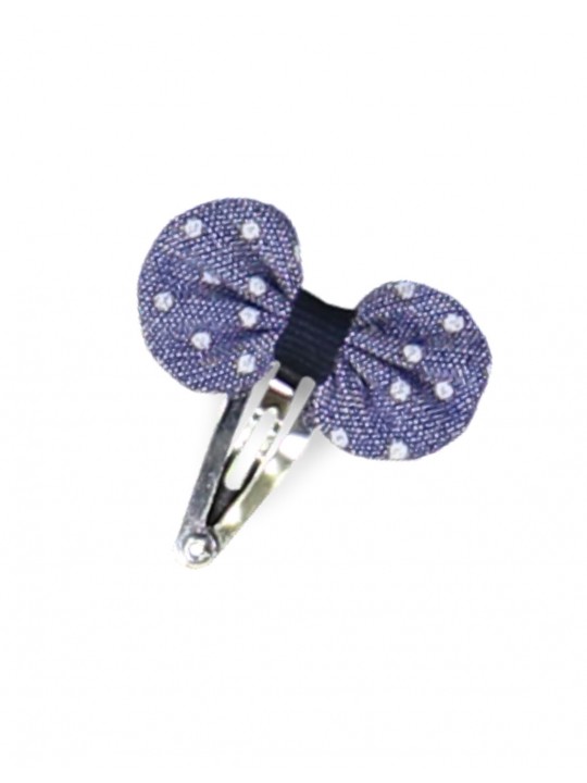 Mini barrette bébé jean pétale pois blancs
