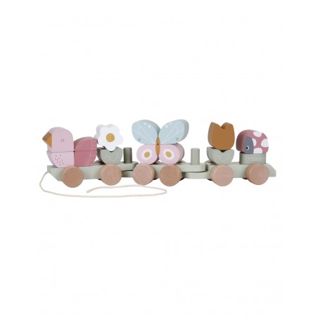 Train blocs à empiler | Fleurs et papillons