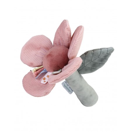 Hochet fleur rose avec grelot