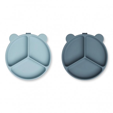 Duo assiettes plates ventouses | Whale blue mix