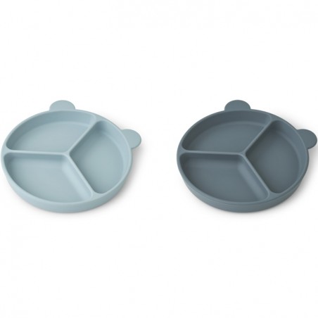 Duo assiettes plates ventouses | Whale blue mix