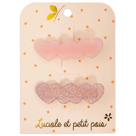Duo Barrettes 3 Cœurs | Rose