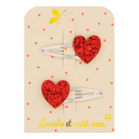 Duo Barrettes Cœurs | Paillette Rouge