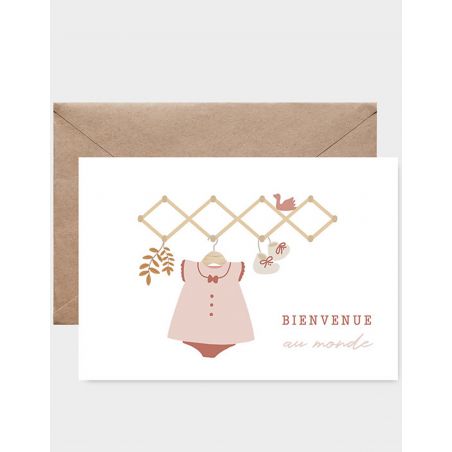 Carte Bienvenue au monde | Rose