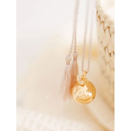 Bola de grossesse Charm Grinkgo | Or & Cordon soie torsadé Blush