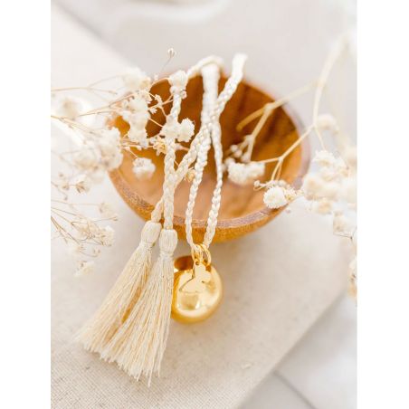 Bola de grossesse Charm Papillon | Or Rose & Cordon soie tressé crème + fils d'or