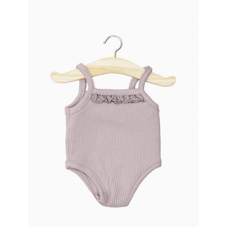Les P'tits Basiques | Body à bretelles maille côtelée vieux rose et sa dentelle