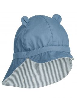 Chapeau bébé Gorm protège cou | Rayures bleu et crème