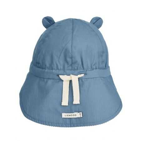 Chapeau bébé Gorm protège cou | Rayures bleu et crème