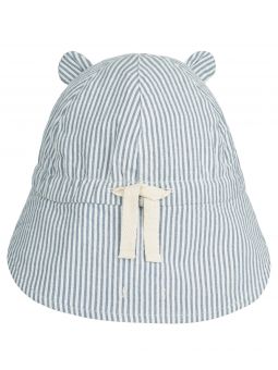 Chapeau bébé Gorm protège cou | Rayures bleu et crème