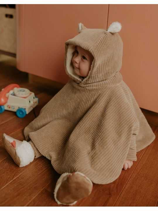 Poncho bébé velours | Taupe