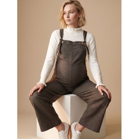 Salopette grossesse allaitement Mae | Vichy beige