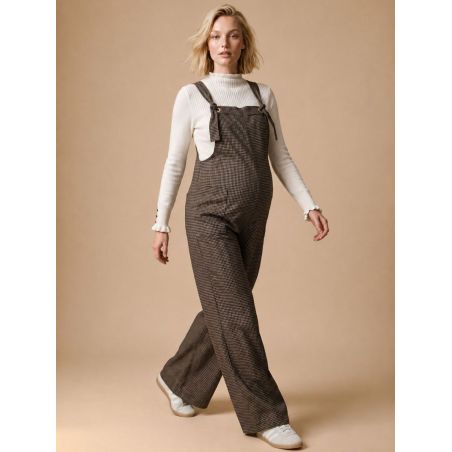 Salopette grossesse allaitement Mae | Vichy beige